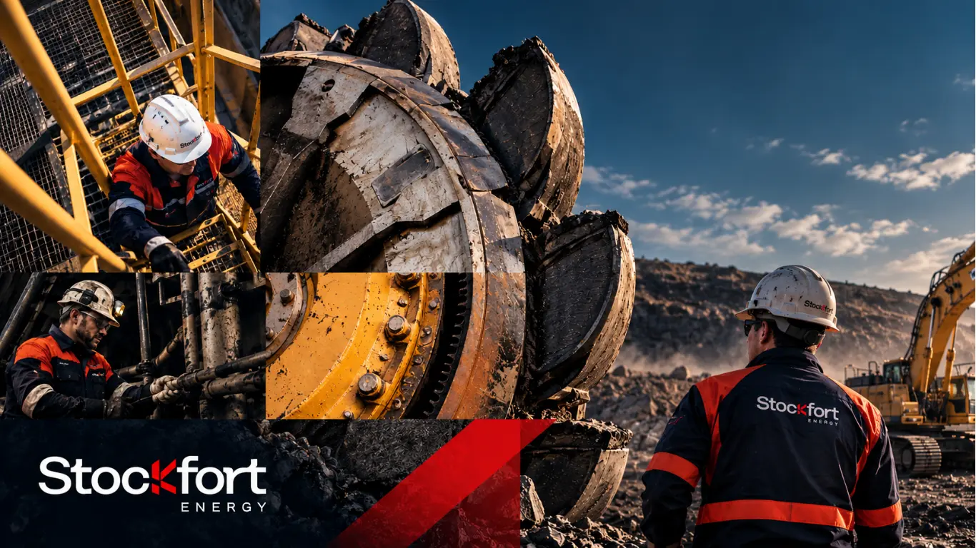 Composición industrial con maquinaria pesada y la identidad de Stockfort Energy